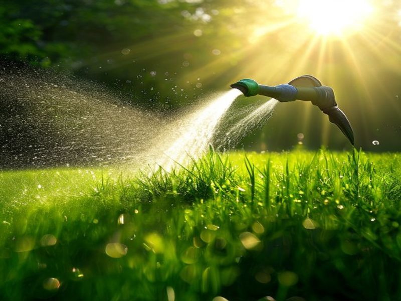 Sprinkler regando pasto verde